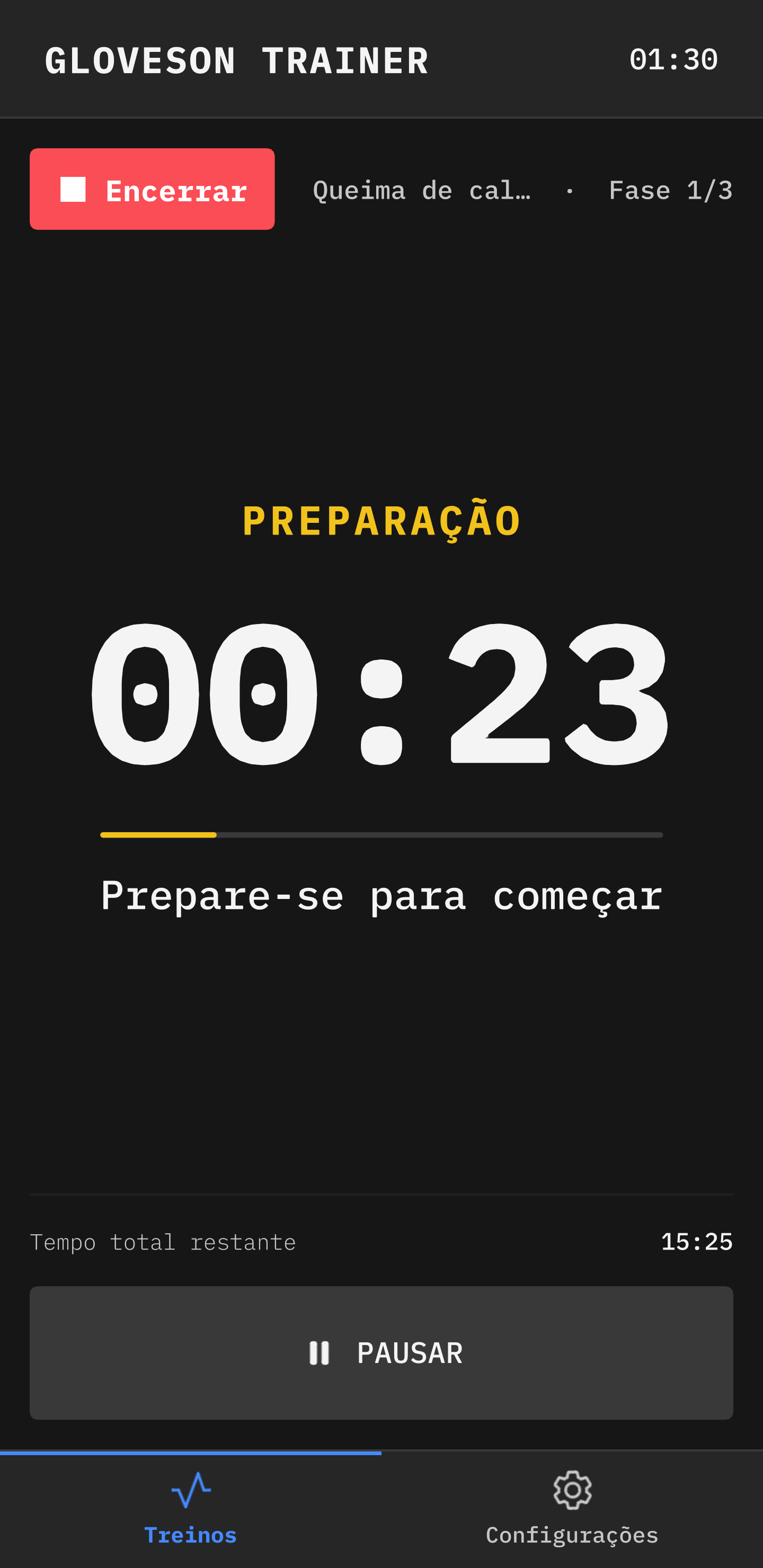 GlovesOn Trainer: contagem de preparação em alto contraste antes do round